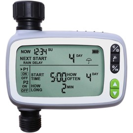 Yardeen Water Timer with 2 Individual Programmable Garden Outdoor Hose Single Outlet Watering Timer Digital Irrigation System Controller Large LCD Screen Display for Lawn