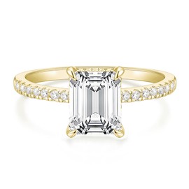 TIGRADE 3CT Engagement Ring for Women Emerald Cut Cubic Zirconia Wedding Band CZ Promise Wedding Ring Size 4-12, Gold, Size 7.5