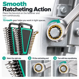 Ratcheting Combination Wrench Set for Auto & Home Repairs – 24/30-Piece Cr-V SAE & Metric Tool Set with Organizer Rack