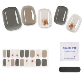 NIUANIUA Semi-Curing Gel Nail Stickers, Gel Nail Stickers, Curing Type, Nail Stickers, Gel Nails, Easy to Apply, Set of 24 Gel Nail Stickers, Green Beige, Easy to Apply and Remove