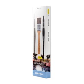 Escoda Set of 3 Watercolour Brushes - No. 12, 14, Round Pointed French Flat Brush Handle, Synthetic Hair, Pablo Rubén Series Último Perla Professional, Handmade in Barcelona, Black, Wood Colour,