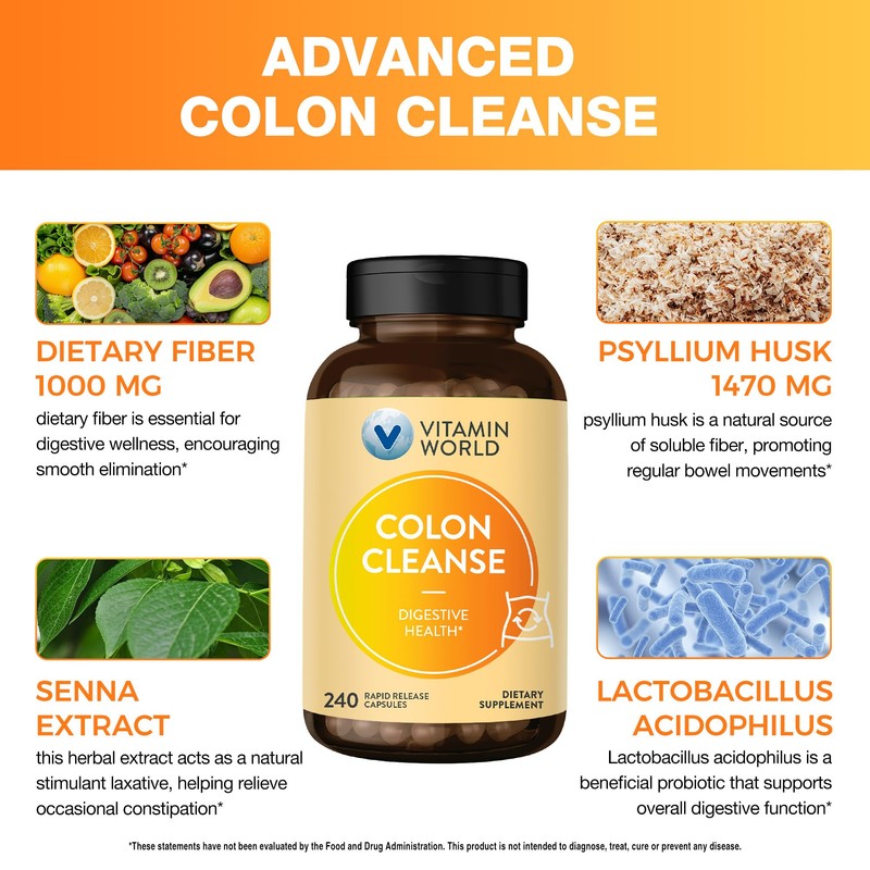 Vitamin World Colon Cleanse - 240 Capsules, Gut Detox with