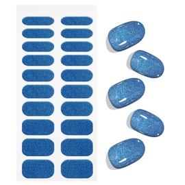 JMEOWIO Gel Nail Stickers Blue Glitter Semi Cured Gel Nail Strips Wraps UV/LED Nail Supplies Nail Art Design Decoration Accessories