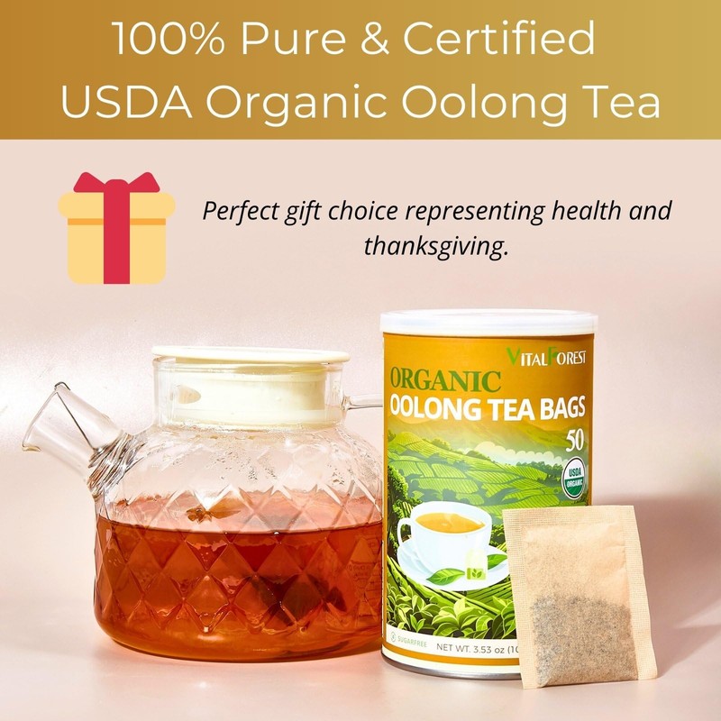 USDA Organic Oolong Tea Bags, 50 Count, Unbleached, ECO-Conscious Chinese
