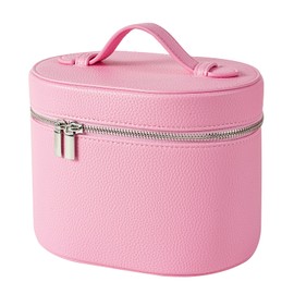 Makeup Bag Vanity Case with Divider and Handle, Aesthetic Makeup Bags, Waterproof PU Leather Toiletry Bag for Women Girls, Portable Cosmetic Organizer Bag, 02Pink