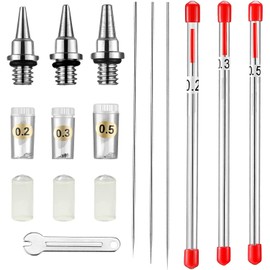 HUBEST 10 Pieces Replacement Parts Kit with 0.2/0.3/0.5 mm Airbrush Nozzle,Airbrush Needle,Needle Cap Protective Sleeve,Replacement Parts for Spray Gun Sprayer Accessories