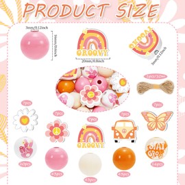 Whaline 200Pcs Groovy Boho Wooden Beads with Hemp Rope Cute Sea Animal Beads Colorful Marine Creature Wooden Craft Round Spacer Beads for Jewelry Making DIY Craft Summer Beach Party Tiered Tray Decor