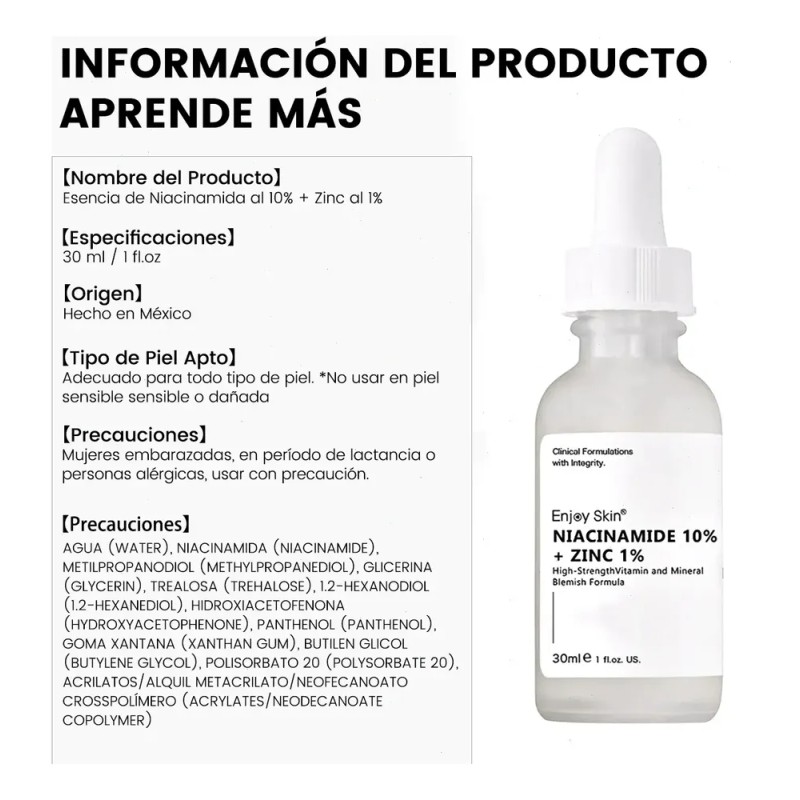 Niacinamida 10% Zinc 1% Suavizante Sí