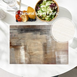 Batmerry Brown Abstract Art Placemats,Beige Painting Washable Linen Table Mats for Kitchen Table Double Insulation Decor Dining Set Indoor Outdoor 12X18 in Set of 4