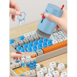 Tounee Keyboard Cleaner Kit, Electronics Cleaning Kit with Retractable Big Brush, Portable, 20 in 1 Multi-Tool Kit for Phones, Tablet, Computer, PC Monitor,TV Camera Lens with 2.5ml Mist Spray (Blue)