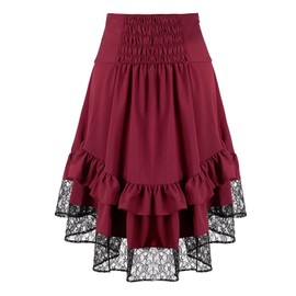 yiranyijiu Women's Gothic Steampunk Skirt Victorian Hi-Low Lace Skirt(YT2339-RD,S)