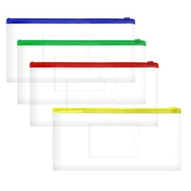 PPhtony 4PCS Clear Plastic Envelopes File Folders with Pockets PVC Pencil Case Pouch Zipper Storage Bags for Documents Cash Puzzles Travel Organizing Art Craft School Office Supplies, 9.4 x 4.7inch