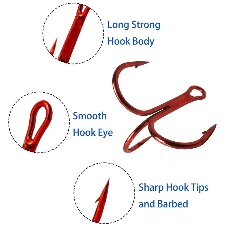 50pcs/Box Treble Hooks Set Fishing Hooks 3 Claw Fishing Hooks