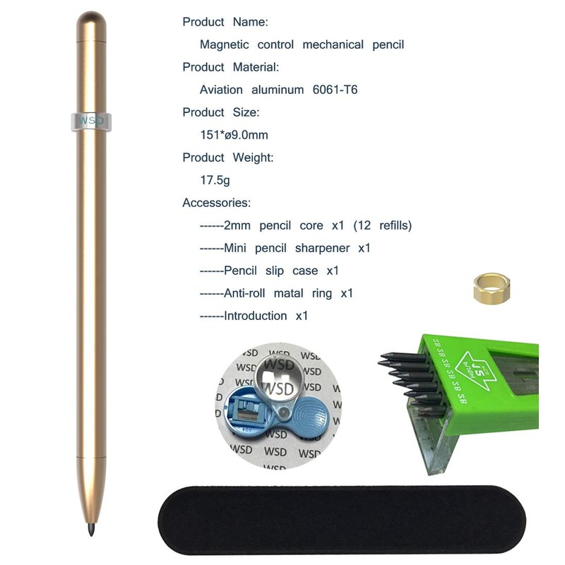 WSD Mechanical Pencil,Drawing Pencils,Sketch Pencils,Magnetic Control Pencil,Pencil Refills Diameter2.0mm, 2B