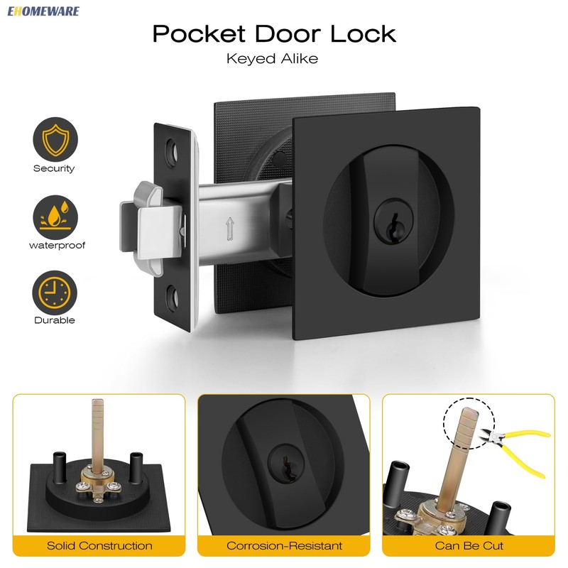 EHOMEWARE 3 Pack Matte Black Pocket Door Handles, Pocket Door