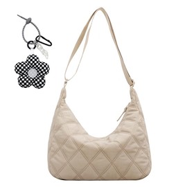 boshiho Quilted Bag for Hanging, Puffer Shoulder Bag, Women's Quilted Bag, Large Women, Buffer Bag, Crossbody Bag, Puffy Tote Bag, Cotton Quilted Bag for Everyday Work, Office, Travel, Shopping, beige