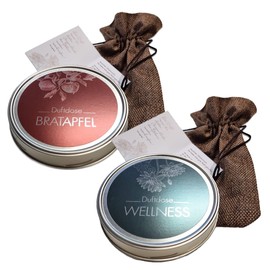 KK Raumduft aus der Dose | Duftgel - Made in Germany | 2 Duftdosen à 70 g | Bratapfel & Wellness | Attraktives Geschenkset | Einzeln im Jutesäckchen verpackt |