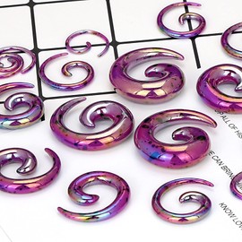 YOFANST Acrylic Ear Stretching Kit Spiral Tapers Gauges Expander 14G-00G Jewelry 18 Pieces Set, Purple Spots