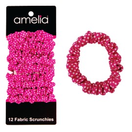 Amelia Beauty Small Pink, White Dots Jersey Mini Scrunchies for Fine Hair, 12-Pack – Soft & Stylish No-Damage Hair Ties for Everyday Fun!
