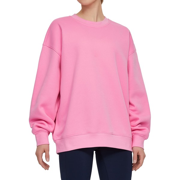 THE GYM PEOPLE Women's Fleece Crewneck Sweatshirt Loose fit Soft Oversized Pullover Sweatshirt(Pink, Medium)