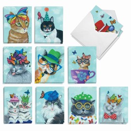 The Best Card Company Butterfly Cats - 20 Assorted Boxed All Occasions Note Cards with Envelopes (4 x 5.12 Inch) - Kitties in Fun Headwear AM7375OCB-B2x10