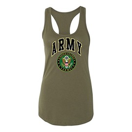 US Army Womens Tank Top Crest Patriotic Racerback Soft Tank, Military Green, M