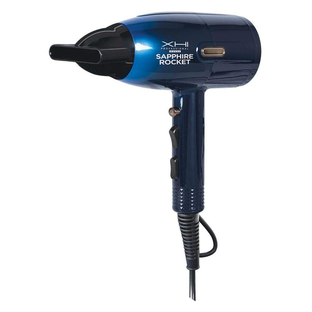 XHI Professional Works XHI Sapphire Rocket Hair Dryer w/Powerful 1800W Motor & Negative Ion Technology for High Shine, Supersonic Drying