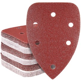 HYCHIKA Sanding Pads for Mouse Sander, 60 Pieces, 140 x 80 mm, 6 Holes Hook and Loop, 60/80/100/120/180/240 Grits, Compatible with HYCHIKA 140W Detail Electric Sander