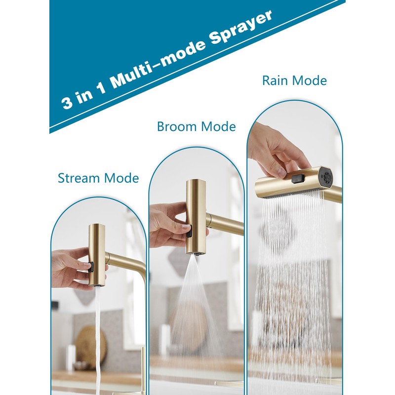 Gold Kitchen Faucets with Pull Down Sprayer,Waterfall Kitchen Sink Faucet,Commercial