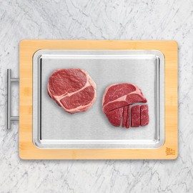 KF Double Sided Cutting Board - Bamboo and Stainless Steel Cutting Boards for Kitchen, Non Toxic Reversible Chopping Board for Meat and Veggies