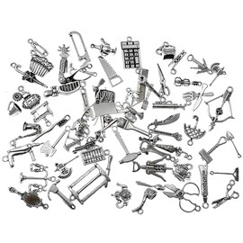 Kinteshun Alloy Living Tools Daily Supplies Charm Pendant Connector for DIY Jewelry Making Accessaries(65pcs,Silver Tone)