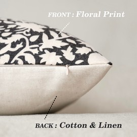 Foindtower Set of 2 Decorative Neutral Floral Lumbar Throw Pillow Covers Accent Farmhouse Cushion Covers Boho Vintage Pillowcase for Couch Sofa Bedroom Living Room Home Decor Outdoor12×20 Inch,Black