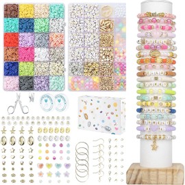 Cuentas para Pulseras, 6330+ pcs Beads de arcilla 2 cajas Kit de fabricación de brazalete - 24 colores Polys Beads de arcilla para kit de fabricación de joyas con paquete de regalos - manualidades para niñas de 6 a 12 años