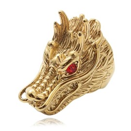 MayiaHey Dragon Ring,Gold Dragon Head Ring for Men, Gothic Ruby Eye Gold Dragon Ring Stainless Steel Punk Dragon Red Stone Ring for Boys (Y)