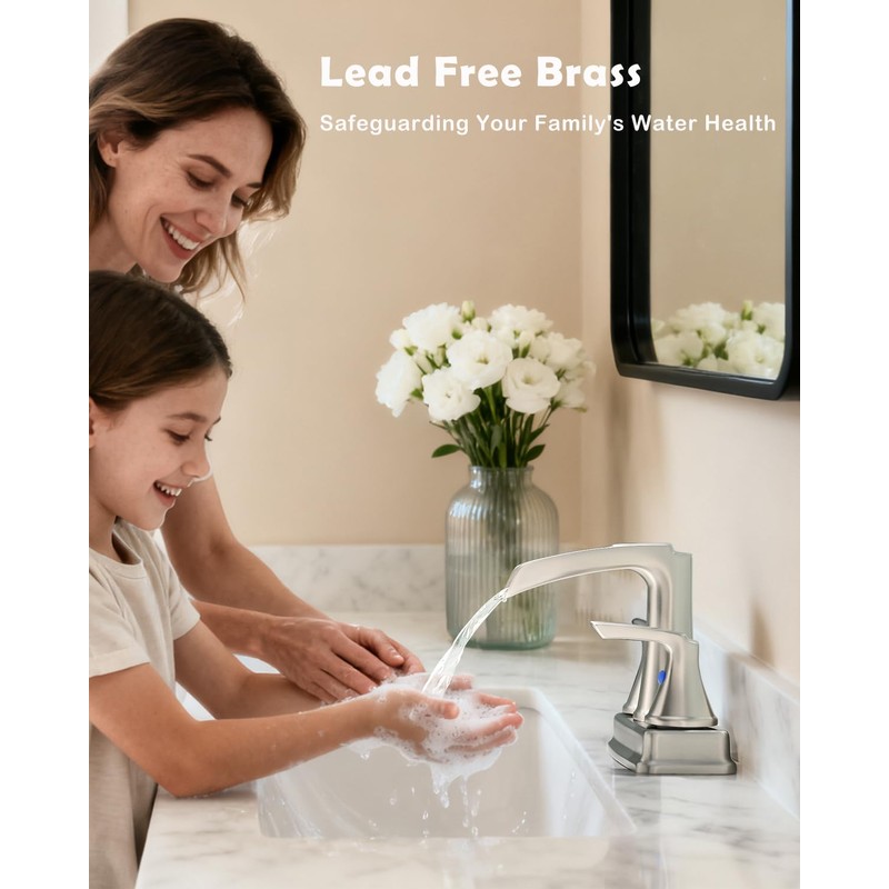 Fapully Bathroom Faucet, Waterfall Bathroom Sink Faucet Widespread, 4 Inch
