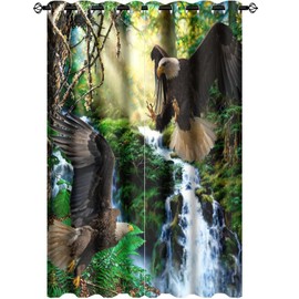 Kazynee Nature Forest Wildlife Eagle Ultra Soft Premier Blackout Curtains,Flying Bald EagleThermal Insulated Bedroom Noise Reducing Patio Door Grommet Top,2 Panels 63L x 21W