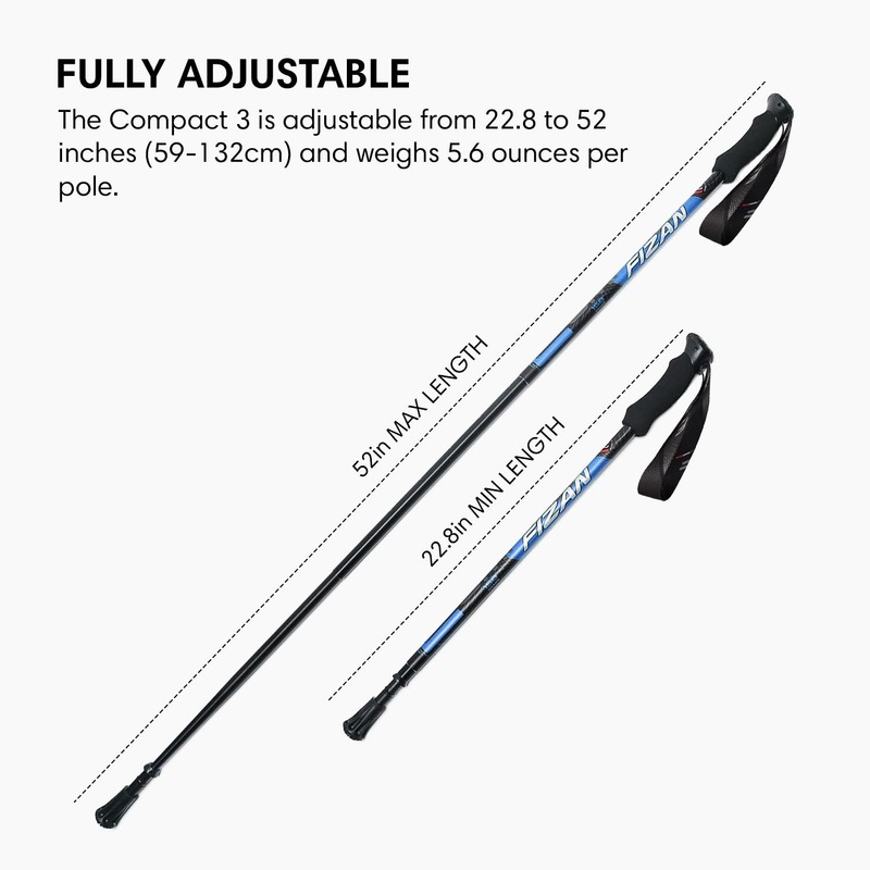 Fizan Compact 3 Trekking Poles – 5.6 oz Ultralight, Backpacking,