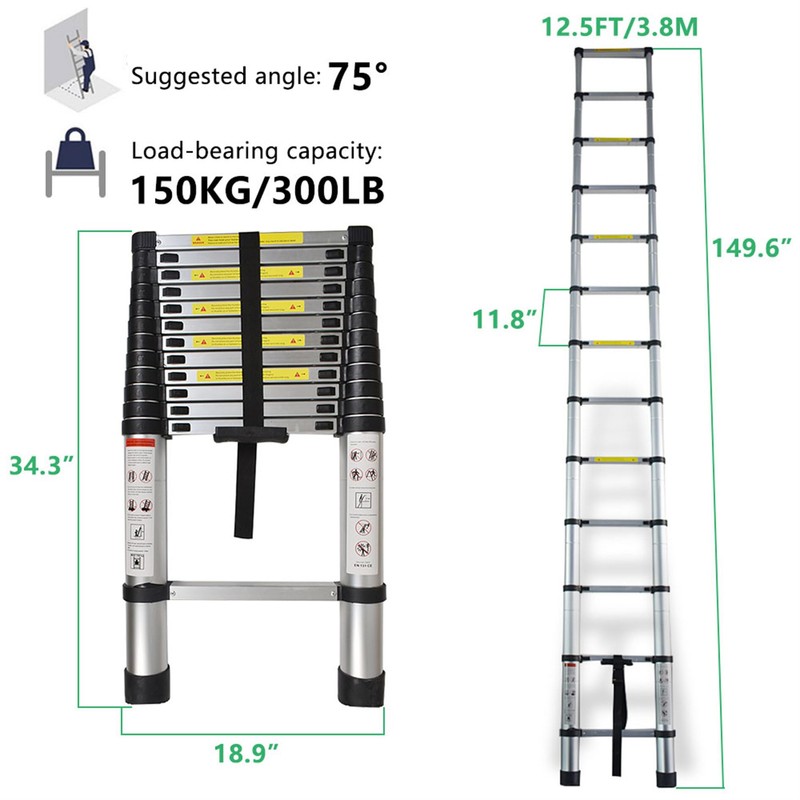 elfinrm Folding Telescoping Ladder 12.5FT Aluminum Extendable Ladder One Button