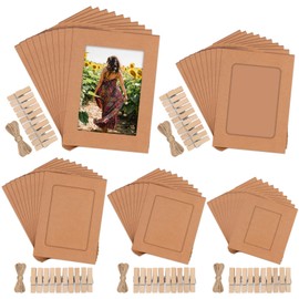 Tanstic Paper Picture Frames Paper Photo Frame Photo Hanging Display with Clips and Strings for Wall Decor (Brown, 5 Sizes)