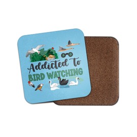 Addicted to Bird Watching Square Coaster - Outdoors Animals Hobby Fan Kids Boys Girls Dad Mum Kitchen Family Drinks Home #82313