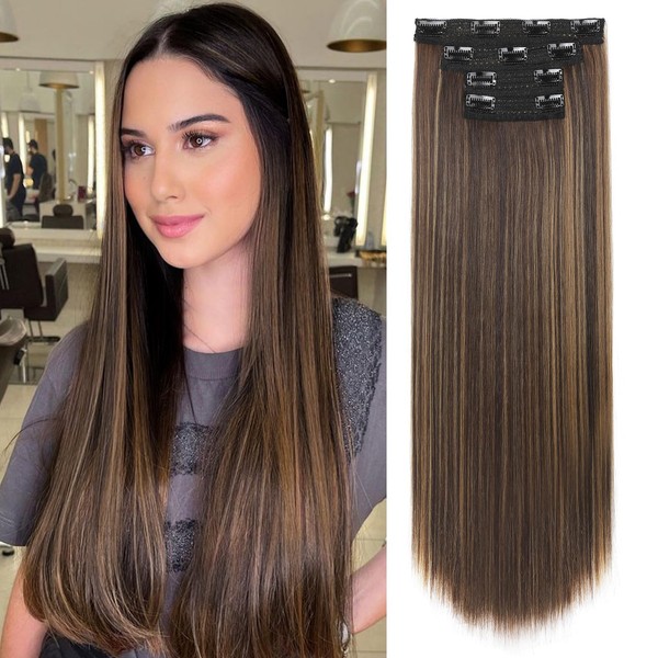 Clip in Hair Extensions, JWLFLOWXISS 24 Inch Long Straight Hair