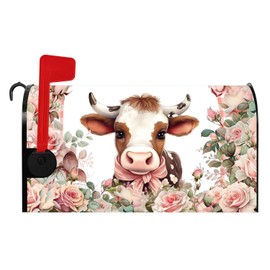 Baocicco Rustic Cow Mailbox Cover Cute Farm Animal Cow Mailbox Covers Magnetic Standard Size 21x18 Inch Spring Pink Rose Mail Box Cover Waterproof Post Box Wrap Farmhouse Decorations for Outdoor