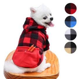 Plaid Dog Hoodie for Small Medium Large Dogs with Zipper Pocket,Fleece Dog Cat Christmas Outfit Winter Clothes,Christmas Puppy Cat Sweaters for Dogs Cats 1~90lbs(Red,XS)