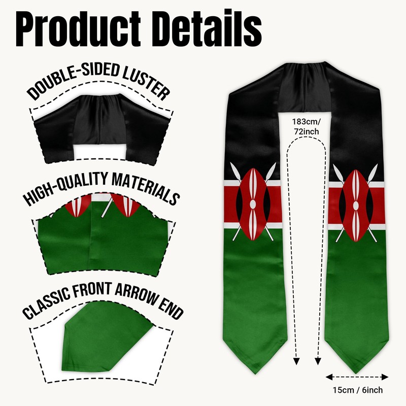 BMHHTM Kenya Flag Graduation Stole, Kenyan Flag Graduation Sash for
