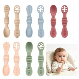 10PCS Juego Cucharas Masticables de Silicona,cucharas masticables de silicona arcoíris,con Protuberancias para Dentición,Cubiertos 2 en 1,Cuchara Entrenadora,Sin BPA, Apto Microondas y Lavavajillas