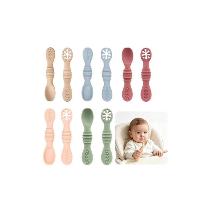 10PCS Juego Cucharas Masticables de Silicona,cucharas masticables de silicona arcoíris,con