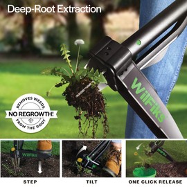 Weed Puller Tool with Long Adjustable Handle (36", 40", & 45"), Quick-Release Weed Ejector Mechanism, Lightweight Aluminum Stand-Up Heavy Duty Weed Remover, 4-Claw Head & Foot Pedal for Easy Weeding