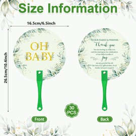 YXSJAS 30 Pcs Baby Shower Plastic Hand Fans Bulk with 1 Table Sign Glitter OH Baby Round Plastic Fans for Baby Shower Guests Double Sided Handheld Fans Set Baby Shower Party Favors for Guests
