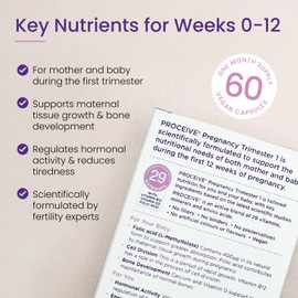 Proceive® Pregnancy Trimester 1 (1-12 Weeks) Pregnancy Vitamin & Mineral Supplements - Vitamin D, B12, B6-60 Capsules (1 Month Supply) - Vegan