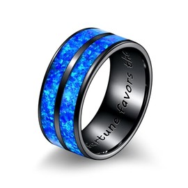 POPLYKE Black Ring for Men Sterling Silver Black Promise Ring Blue Opal Jewelry Gift for Men (blue opal -size 14)